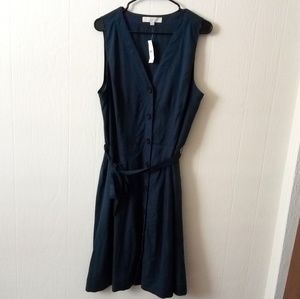 LOFT NWT Button Up Tie Waist Sleeveless Dress